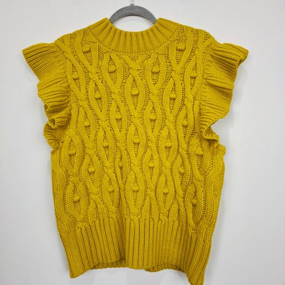 NEW Anthropologie Chunky Knit Flutter Sleeved Yellow Sweater Vest, Size XL, NWT - Picture 3 of 6